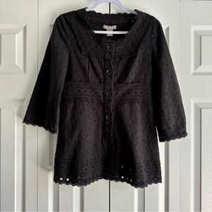 Kenar Blouse Women’s Size Small Black Eyelet Button-Up Top